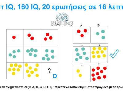IQ Test #18 (Πίνακες, 160 IQ, 20 ερωτ, 16 λεπτά)